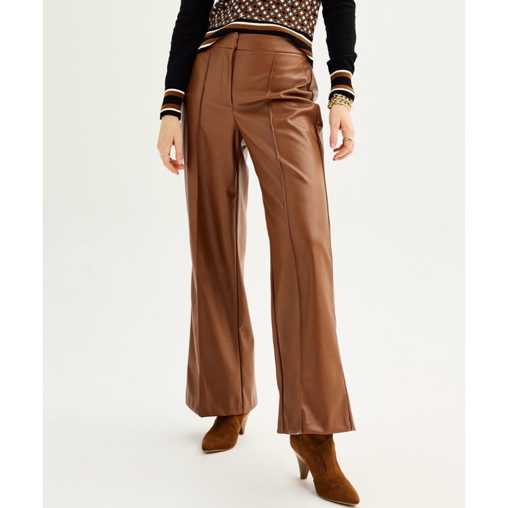 NWT Nine West Pleated Faux Leather Trouser Brown Size 2 Size 6
